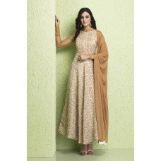 CTL-123 OFF WHITE AND BROWN CHANDRI AND CHIFFON READY MADE SUIT